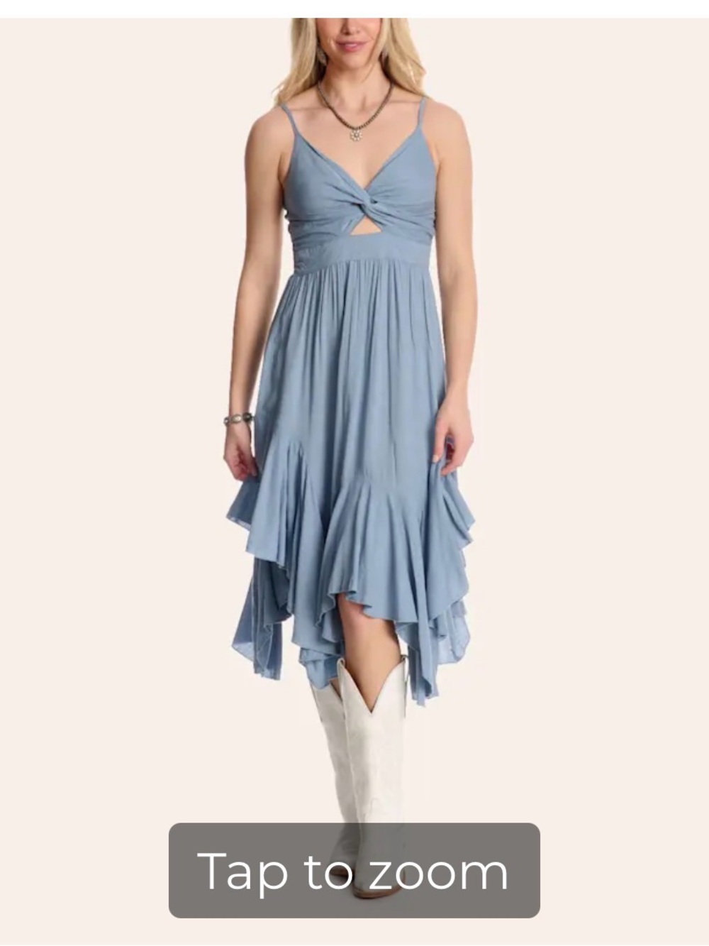 Angie Light Blue Twist-Front Midi Dress with Ruffle Hem